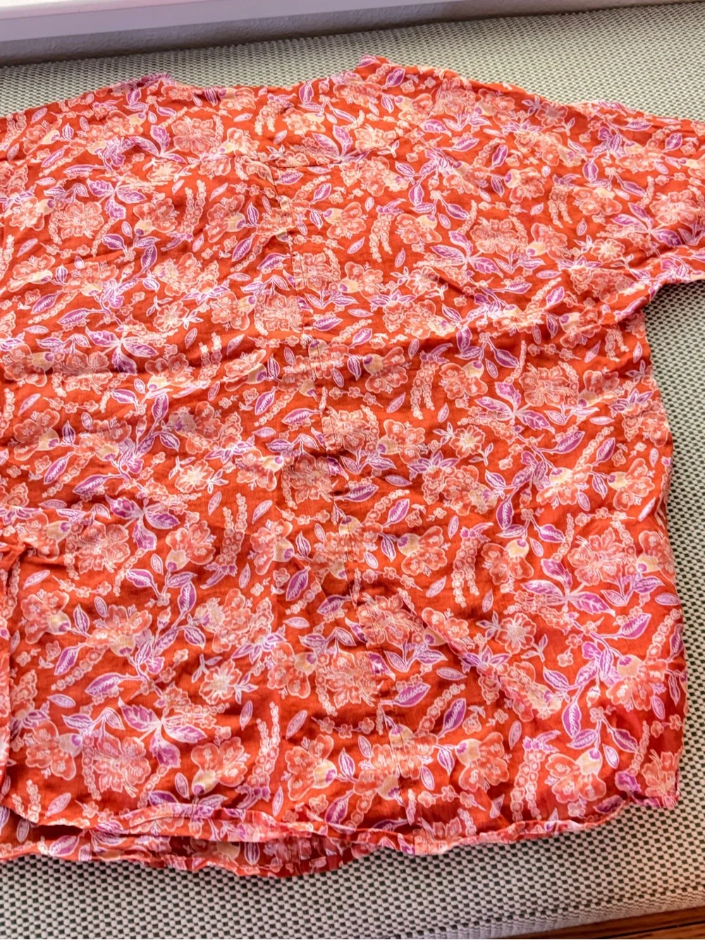 J. Crew Rusty-Orange Floral Ramie Fabric Split-Neck Tunic #129